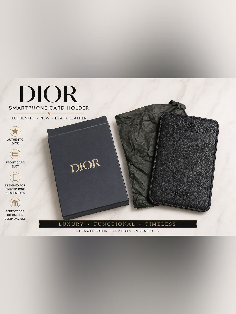 Dior Beauté Black Smartphone Card Holder Phone Wallet Box Tissue Gift Set NEW